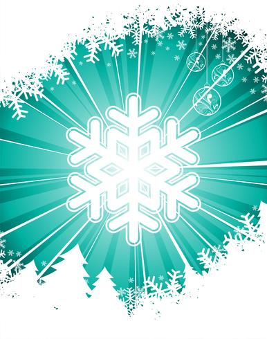 Vector Christmas illustration with snowflake on blue background.