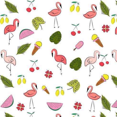 Fondo de verano vector patrón con pájaros flamencos