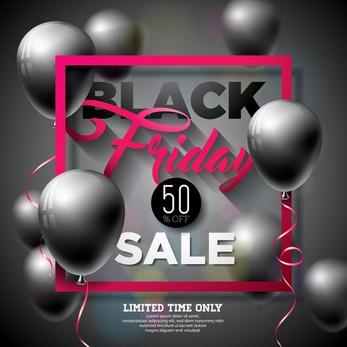 Ilustración de Vector de venta de viernes negro con globos brillantes