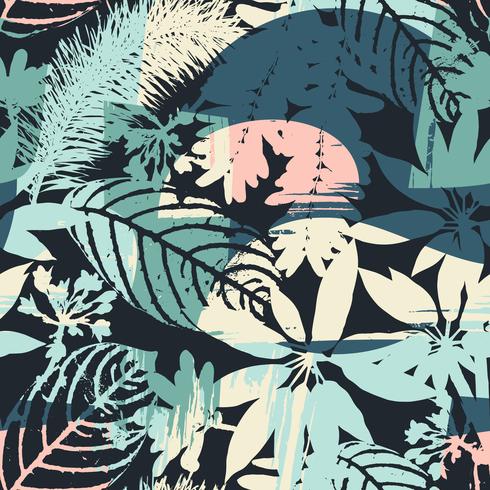 Abstract floral seamless pattern silhouettes of leaves and artistic background. vector