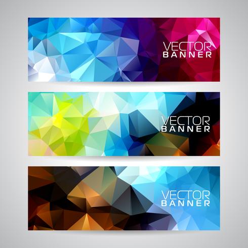 Vector geometric triangles banner background set. Abstract polygonal design.