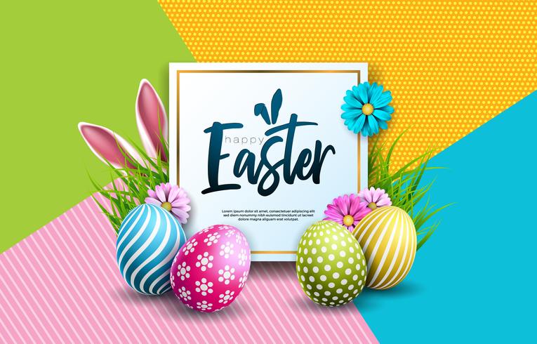 Vector Illustration of Happy Easter Holiday with Painted Egg