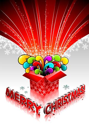 Christmas illustration with magic gift box on white background. vector