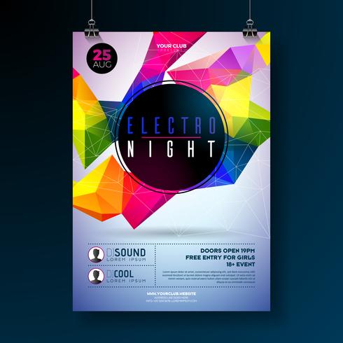 Night dance party poster design with abstract modern geometric shapes vector