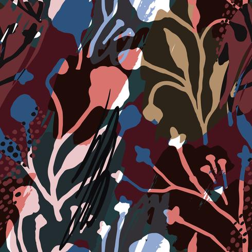 Abstract floral seamless pattern with trendy hand drawn textures. vector