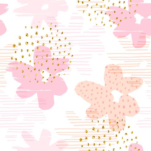 Abstract floral seamless pattern with trendy hand drawn textures. vector