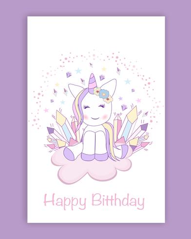 Beautiful unicorn on clouds with stars illustration vector