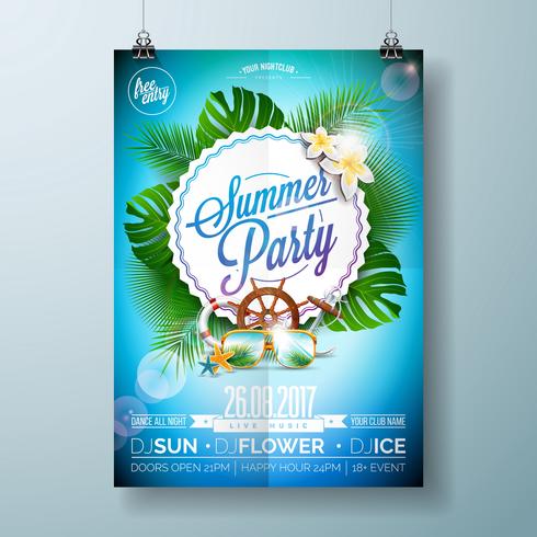 Vector Summer Beach Party Flyer Design con diseño tipográfico