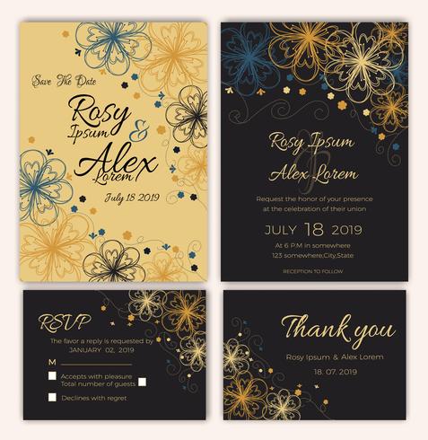 Vector set of invitation cards with flowers elements Wedding collection