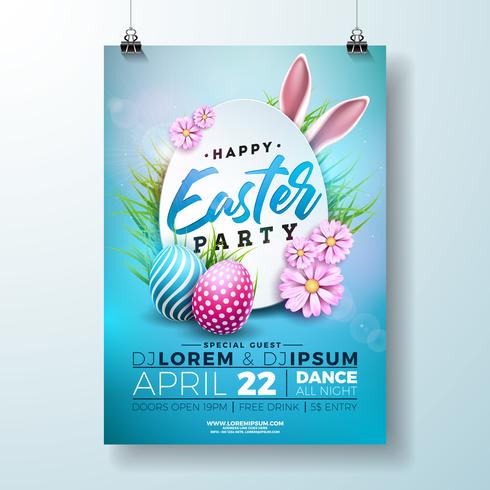Vector Easter Party Flyer Illustration with painted eggs