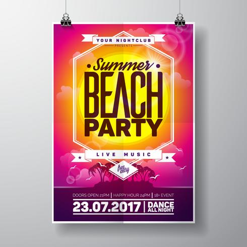 Vector Summer Beach Party Flyer Design con elementos tipográficos