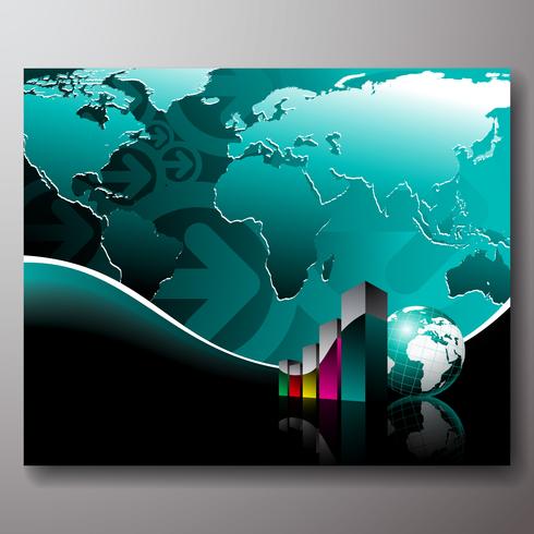 Business illustration with world map on blue background. vector