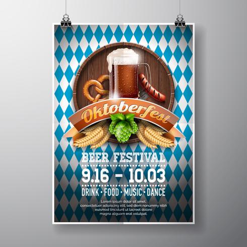 Ilustración de vector de cartel Oktoberfest con cerveza oscura fresca