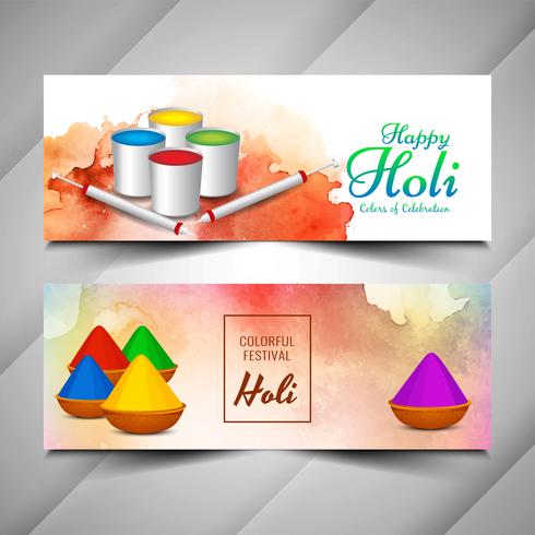 Conjunto de banners abstractos hermoso Holi feliz vector