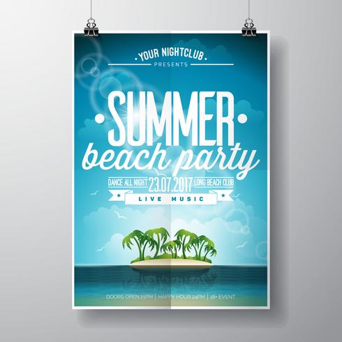 Vector Summer Beach Party Flyer Design con elementos tipográficos