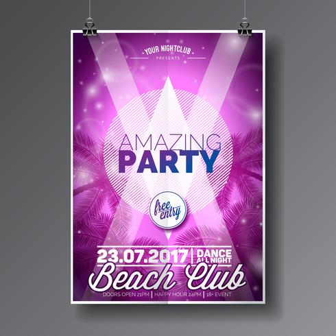 Vector Summer Beach Party Flyer Design with typographic elements