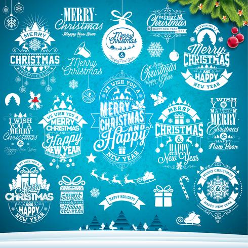 Conjunto de diseño tipográfico y caligráfico navideño. vector