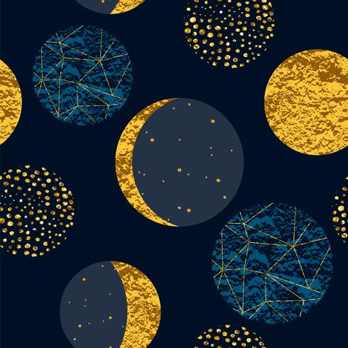 Abstract cosmic seamless pattern. Trendy hand drawn texture, glitter and geometric elements. vector