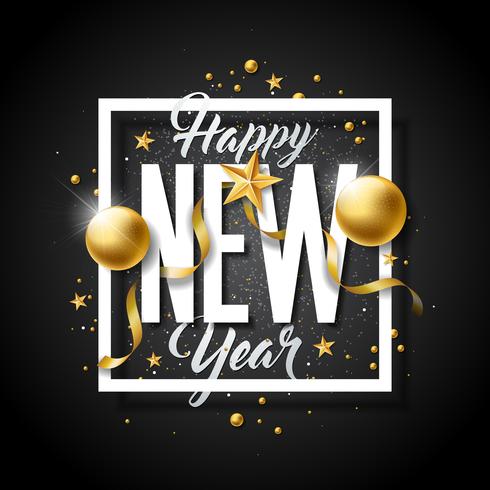 Happy New Year Illustration with Typography Letter and Ornamental Balls vector