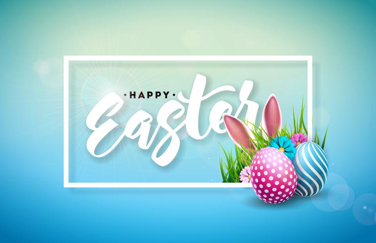 Vector Illustration of Happy Easter Holiday with Painted Egg