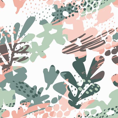 Abstract floral seamless pattern with trendy hand drawn textures. vector