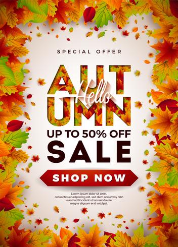 Autumn Sale Design with Falling Leaves vector