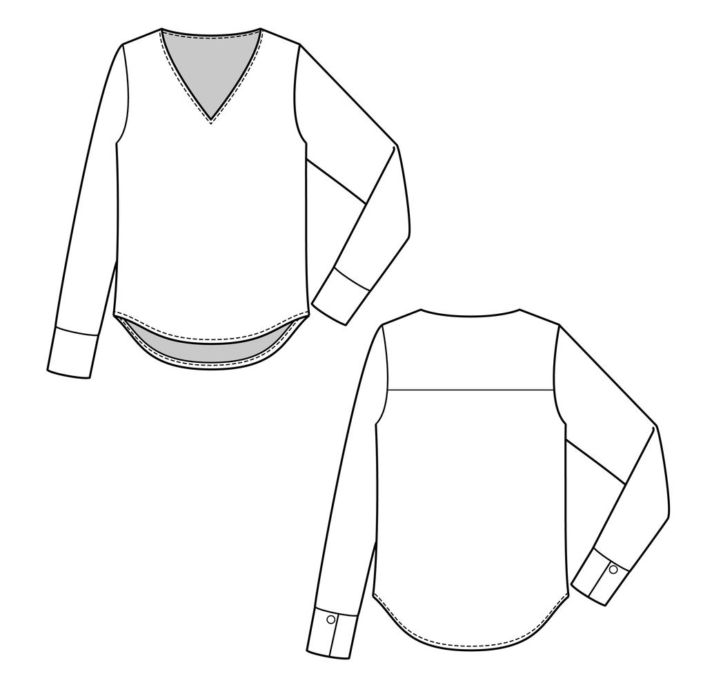 Blouse fashion flat technical drawing template - Download Free Vectors ...