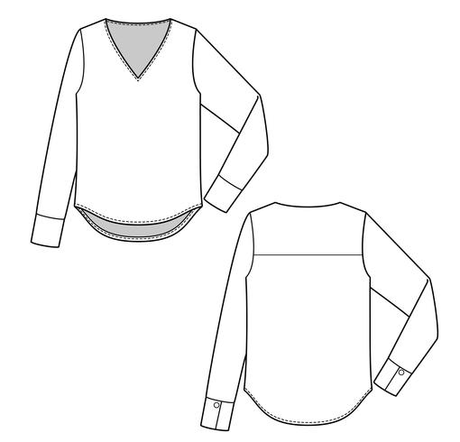 Blouse fashion flat technical drawing template - Download Free Vectors ...