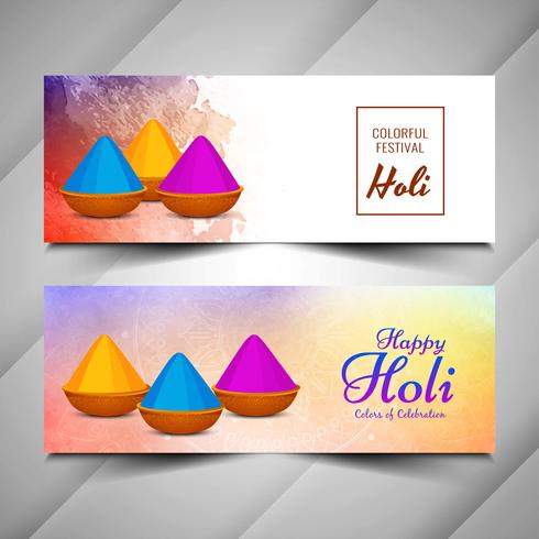 Conjunto de banners abstractos Happy Holi festival vector