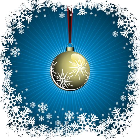 Ilustración de Navidad con la bola de oro sobre fondo azul vector