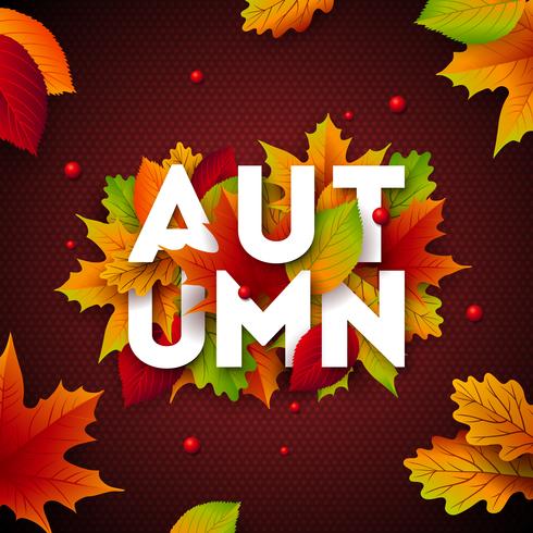 Autumn Illustration with Falling Leaves vector