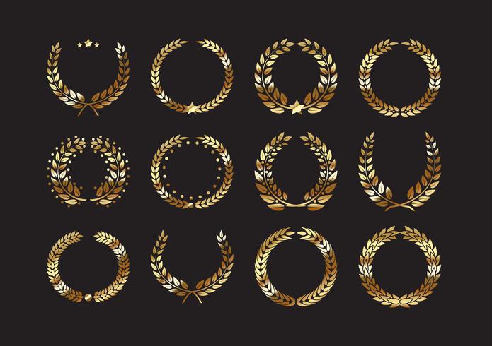 Conjunto de laurel de oro premio coronas y ramas. vector