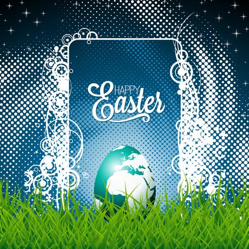 Easter illustration with shiny globe-egg vector