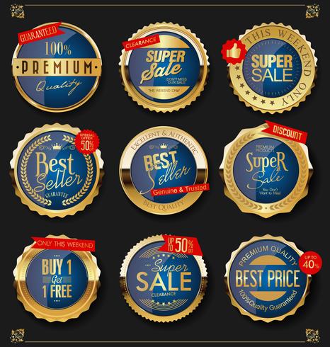 Insignias y etiquetas de oro premium de lujo vector