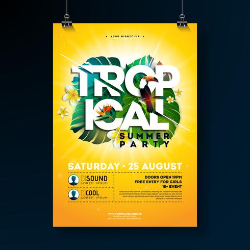 Tropical Summer Party Flyer Design vector