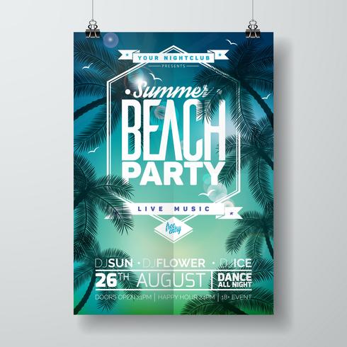 Vector Summer Beach Party Flyer Design con diseño tipográfico