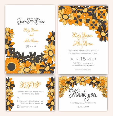 Vector set of invitation cards with flowers elements Wedding collection