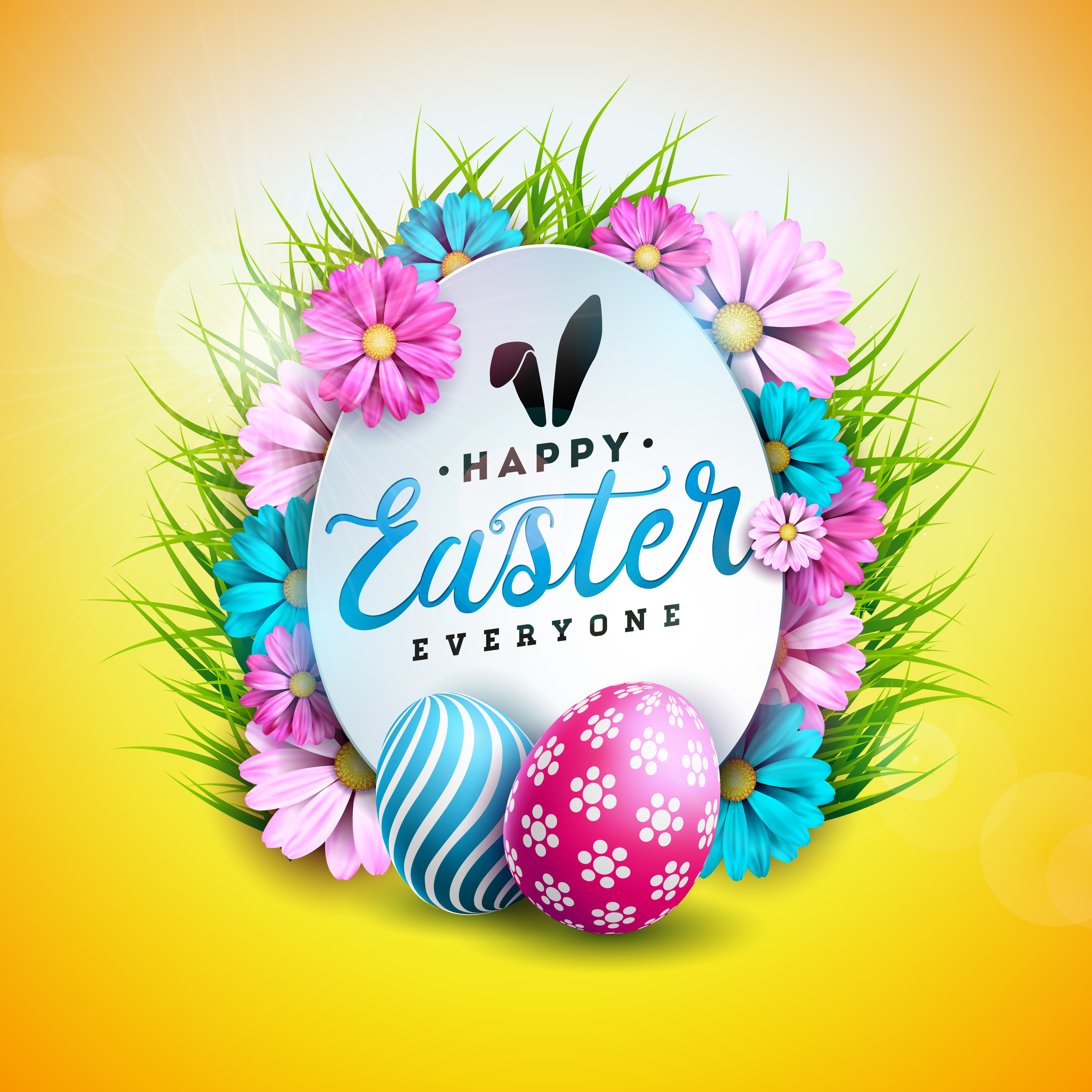 Vector Illustration of Happy Easter Holiday with Painted and Spring