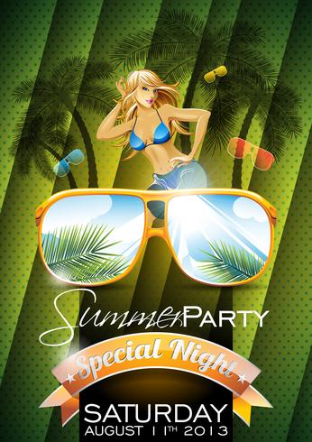 Vector Summer Holiday Flyer Design with palm trees and Best Tour Banner on sea background