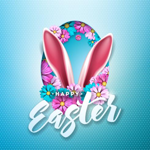 Diseño feliz del día de fiesta de Pascua con la flor del resorte en silueta del huevo vector