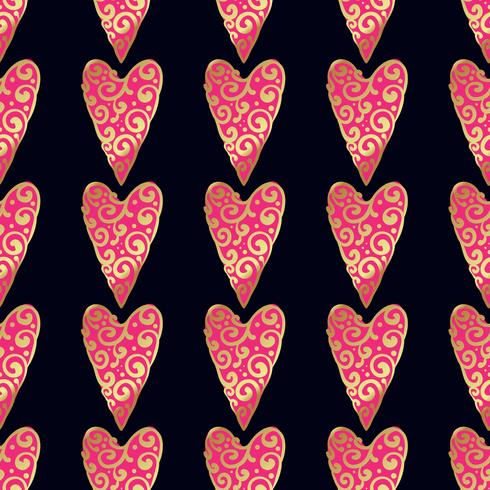 Seamless gold pattern with hearts. vector