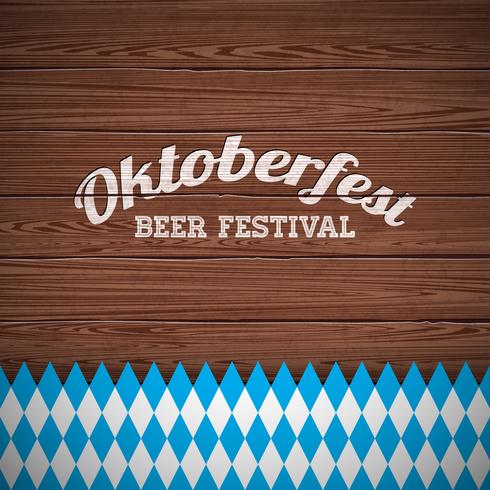 Oktoberfest vector illustration with painted letter on wood texture background. 