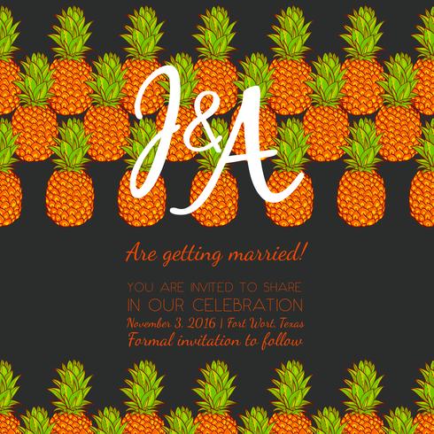 Save the Date, Wedding Invitation Card   with Retro Pineapples   vector