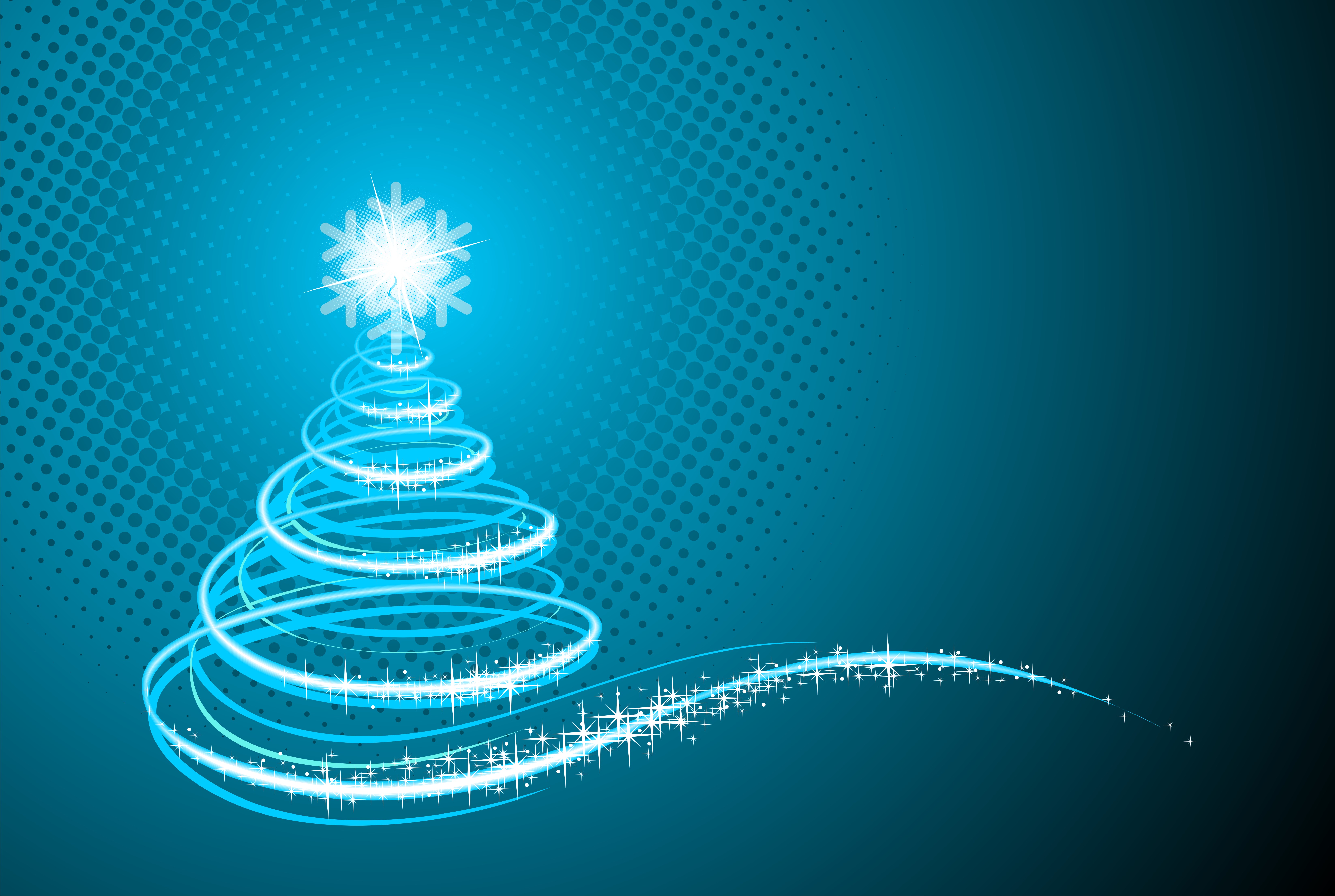 Vector holiday illustration with shiny abstract Christmas tree on blue