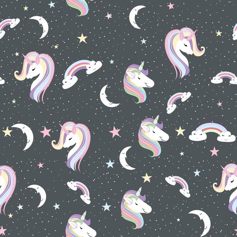 Unicorn seamless pattern on the black background  vector