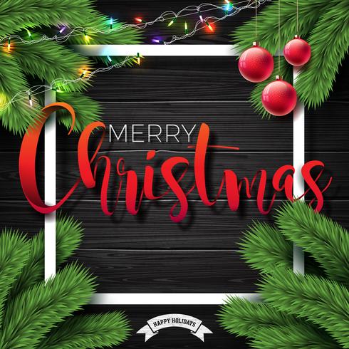 Merry Christmas Illustration on Vintage Wood Background vector