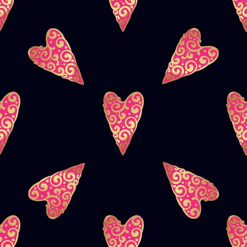 Seamless gold pattern with hearts. vector