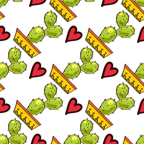 Seamless pattern of cacti and succulents in pots. vector