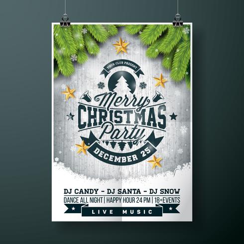 Merry Christmas Party design with gold stars vector