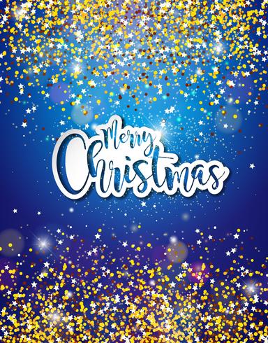 Merry Christmas Hand Lettering Illustration on Glittery Background vector